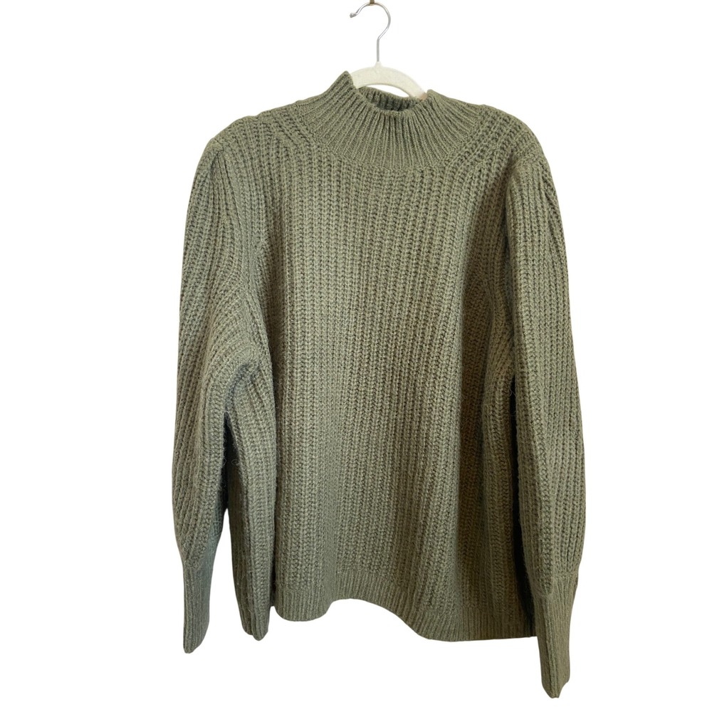 Boden Olive Green Ribbed Mock Neck Wool Alpaca Blend Sweater Womens US 16/18